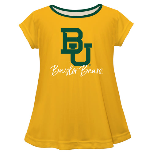 Baylor Bears Vive La Fete Girls Game Day Short Sleeve Gold Top with School Logo and Name