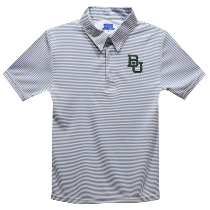 Baylor Bears Embroidered Gray Stripes Short Sleeve Polo Box Shirt