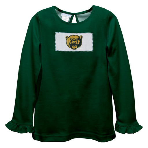 Baylor Bears Smocked Hunter Green Knit Ruffle Long Sleeve Girls Tshirt