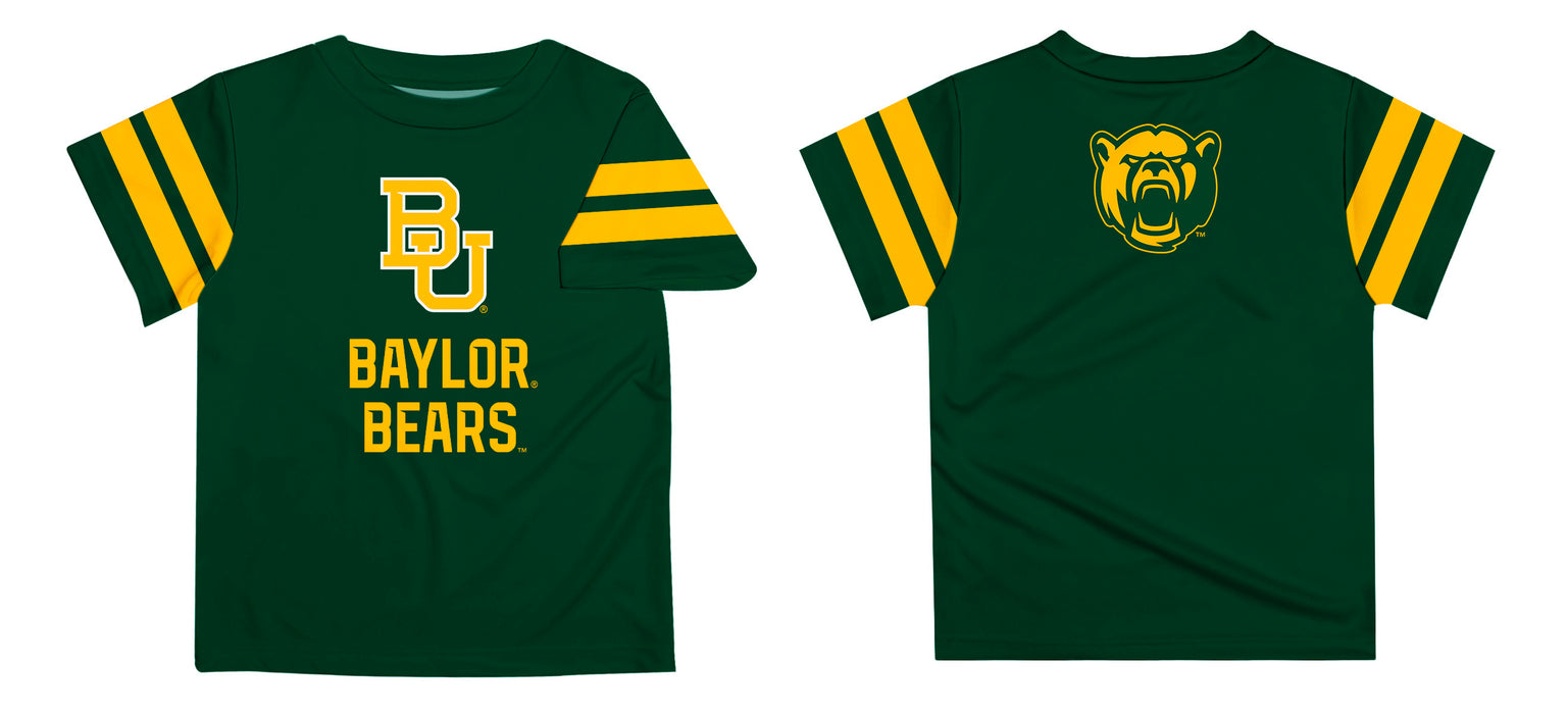 Baylor Bears Vive La Fete Boys Game Day Green Short Sleeve Tee with Stripes on Sleeves - Vive La Fête - Online Apparel Store