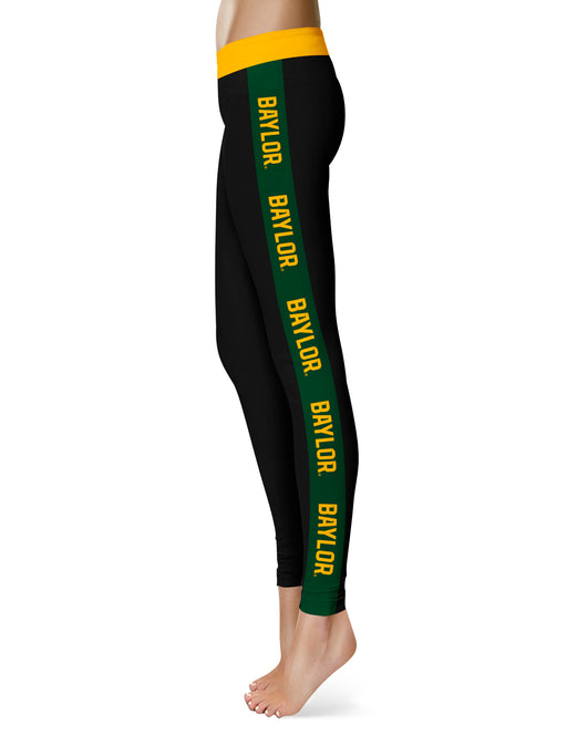 Baylor Bears Vive La Fete Game Day Collegiate Green Stripes Women Black Yoga Leggings 2 Waist Tights - Vive La Fête - Online Apparel Store