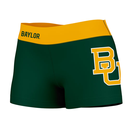 Baylor Bears Vive La Fete Logo on Thigh & Waistband Green Gold Women Yoga Booty Workout Shorts 3.75 Inseam