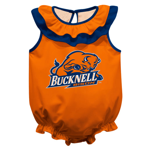 Bucknell University Bison Orange Sleeveless Ruffle Onesie Logo Bodysuit by Vive La Fete