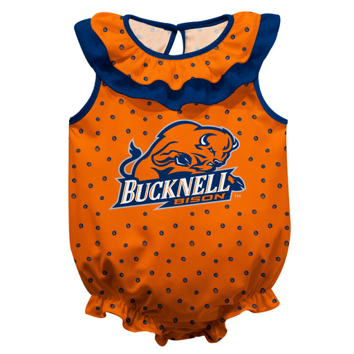 Bucknell University Bison Swirls Orange Sleeveless Ruffle Onesie Logo Bodysuit