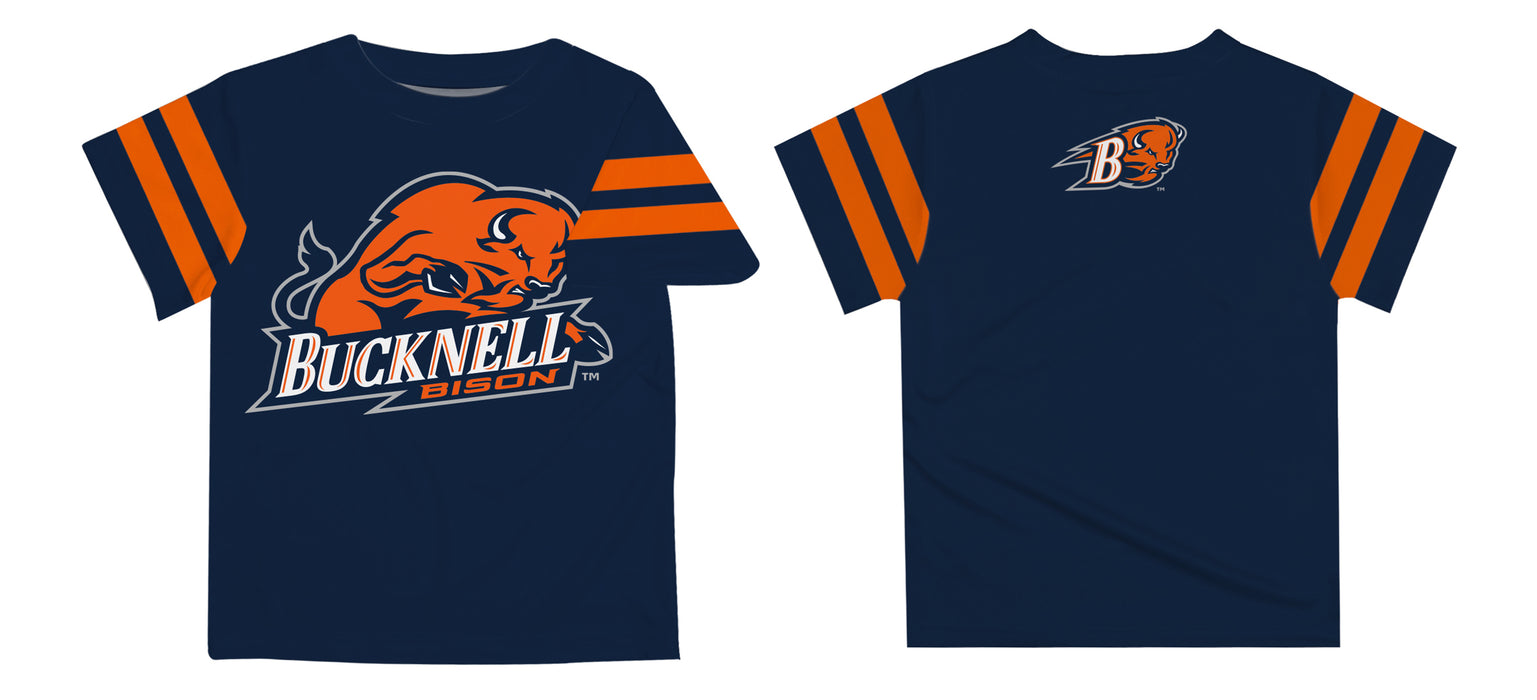 Bucknell University Bison Vive La Fete Boys Game Day Navy Short Sleeve Tee with Stripes on Sleeves - Vive La Fête - Online Apparel Store