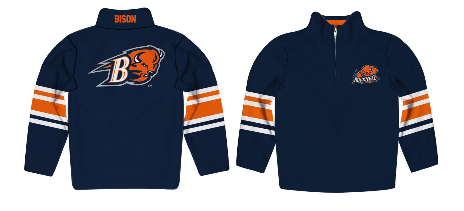 Bucknell University Bison Vive La Fete Game Day Navy Quarter Zip Pullover Stripes on Sleeves - Vive La Fête - Online Apparel Store