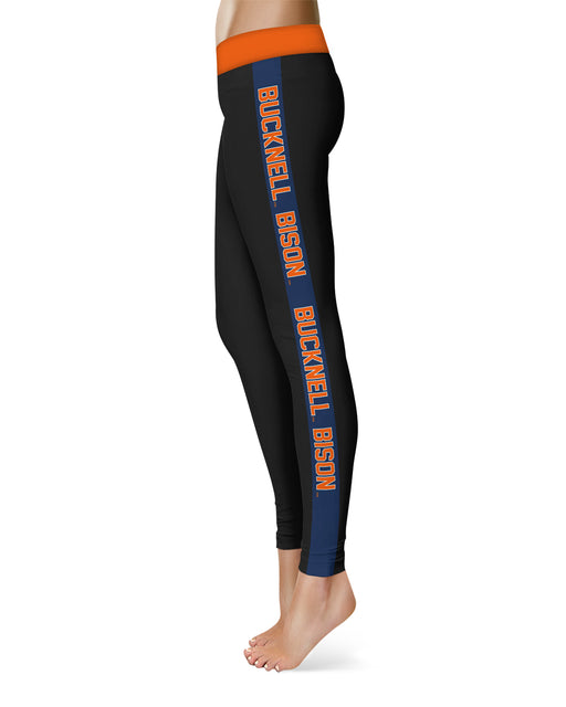 Bucknell University Bison Vive La Fete Game Day Collegiate Navy Stripes Women Black Yoga Leggings 2 Waist Tights" - Vive La Fête - Online Apparel Store