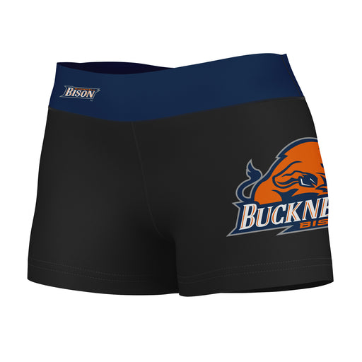 Bucknell Bison Vive La Fete Game Day Logo on Thigh & Waistband Black & Navy Women Yoga Booty Workout Shorts 3.75 Inseam"