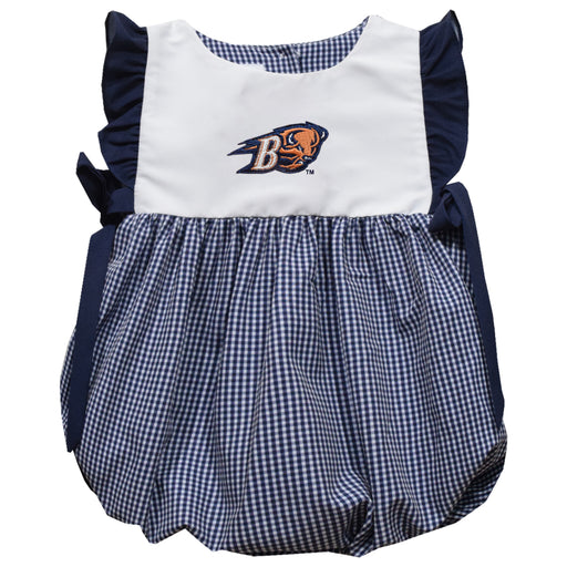 Bucknell University Bison Embroidered Navy Gingham Short Sleeve Girls Bubble