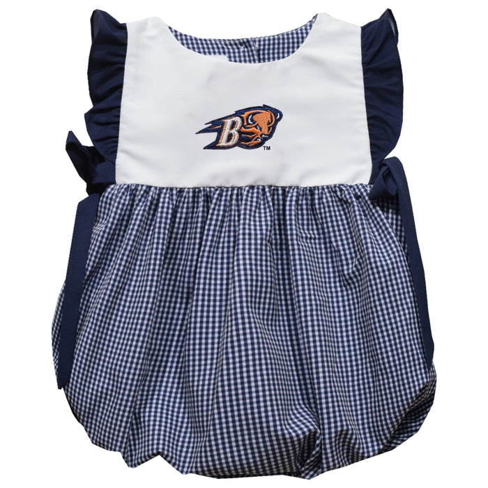 Bucknell University Bison Embroidered Navy Gingham Short Sleeve Girls Bubble