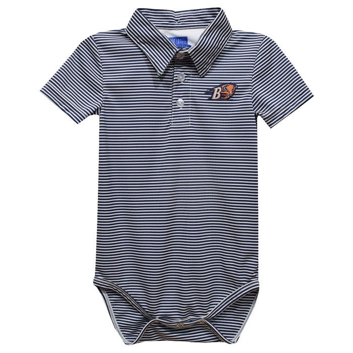 Bucknell University Bison Embroidered Navy Stripe Knit Polo Onesie