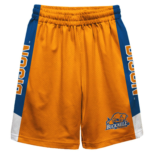 Bucknell Bison Vive La Fete Game Day Orange Stripes Boys Solid Blue Athletic Mesh Short