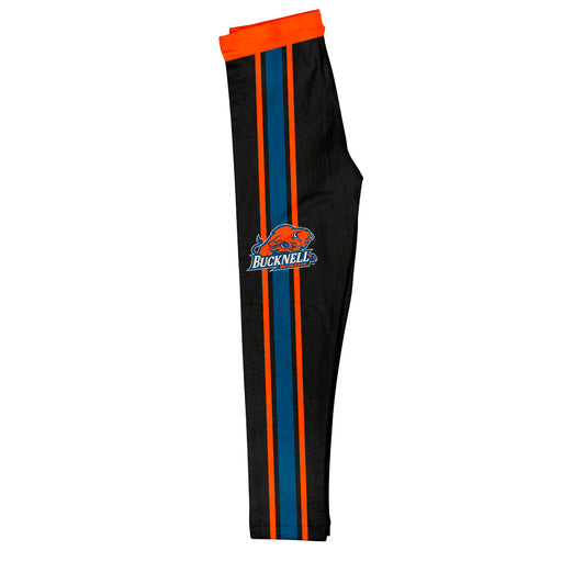 Bucknell University Bison Vive La Fete Girls Game Day Black with Orange Stripes Leggings Tights