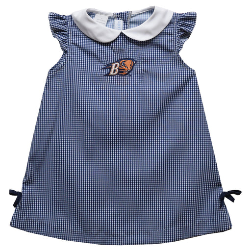 Bucknell University Bison Embroidered Navy Gingham A Line Dress
