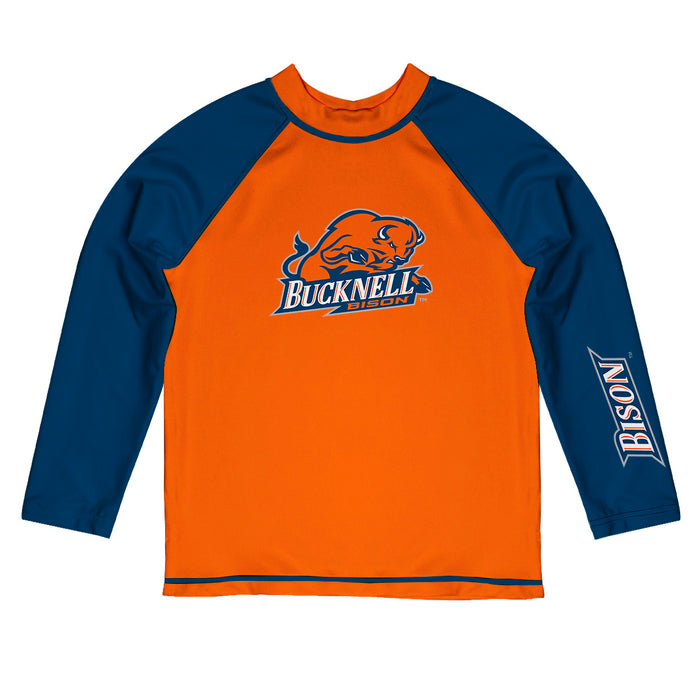 Bucknell Bison Vive La Fete Logo Orange Blue Long Sleeve Raglan Rashguard