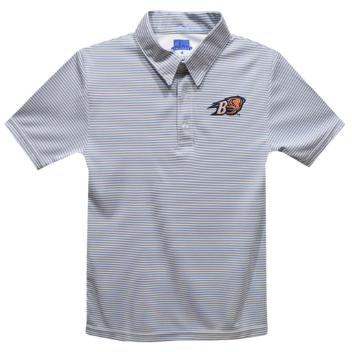 Bucknell University Bison Embroidered Gray Stripes Short Sleeve Polo Box Shirt