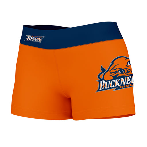 Bucknell Bison Vive La Fete Logo on Thigh & Waistband Orange Blue Women Yoga Booty Workout Shorts 3.75 Inseam"