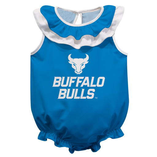 University at Buffalo Bulls Vive La Fete Girls Game Day Blue and White Sleeveless Ruffle Onesie Mascot Bodysuit