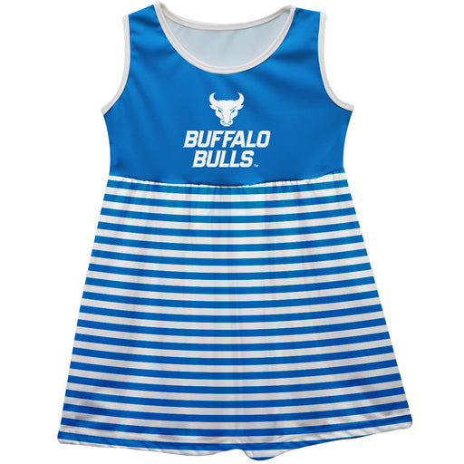 University at Buffalo Bulls Vive La Fete Girls Game Day Sleeveless Tank Dress Solid Blue Logo Stripes on Skirt - Vive La Fête - Online Apparel Store