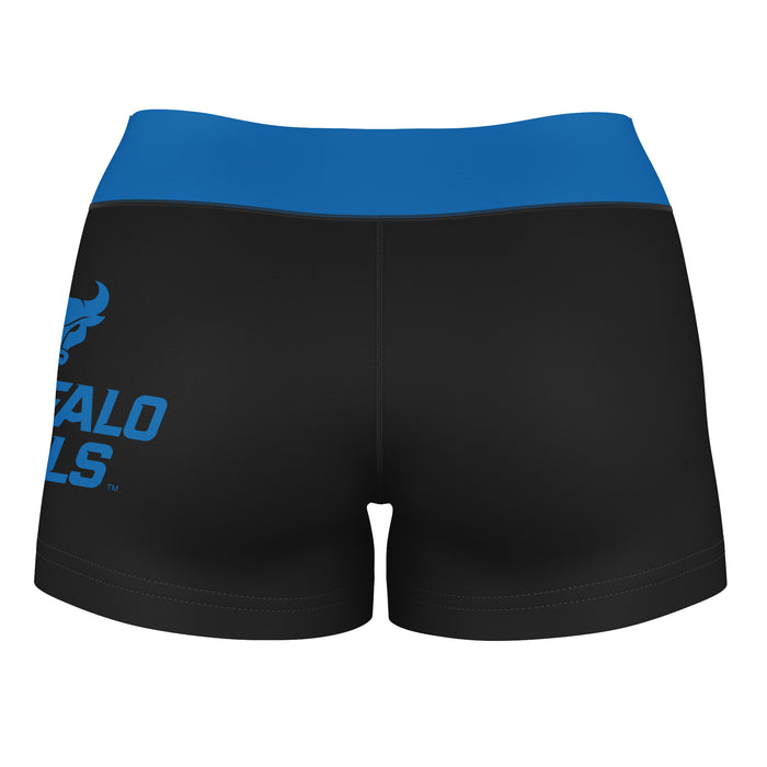 Buffalo Bulls Vive La Fete Logo on Thigh & Waistband Black & Blue Women Yoga Booty Workout Shorts 3.75 Inseam" - Vive La Fête - Online Apparel Store