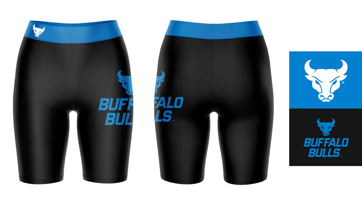 Buffalo Bulls Vive La Fete Game Day Logo on Thigh and Waistband Black and Blue Women Bike Short 9 Inseam" - Vive La Fête - Online Apparel Store
