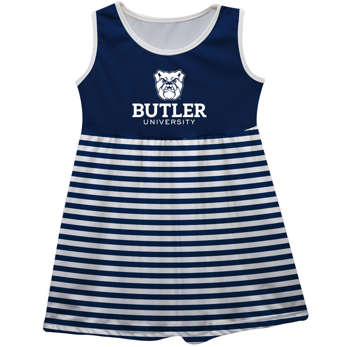 Butler Bulldogs Vive La Fete Girls Game Day Sleeveless Tank Dress Solid Navy Mascot Stripes on Skirt - Vive La Fête - Online Apparel Store