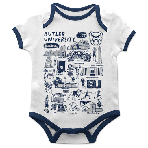 Butler Bulldogs Hand Sketched Vive La Fete Impressions Artwork Infant White Short Sleeve Onesie Bodysuit
