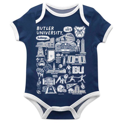 Butler Bulldogs Hand Sketched Vive La Fete Impressions Artwork Infant Blue Short Sleeve Onesie Bodysuit