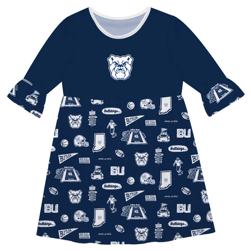 Butler Bulldogs 3/4 Sleeve Solid Blue Repeat Print Hand Sketched Vive La Fete Impressions Artwork on Skirt