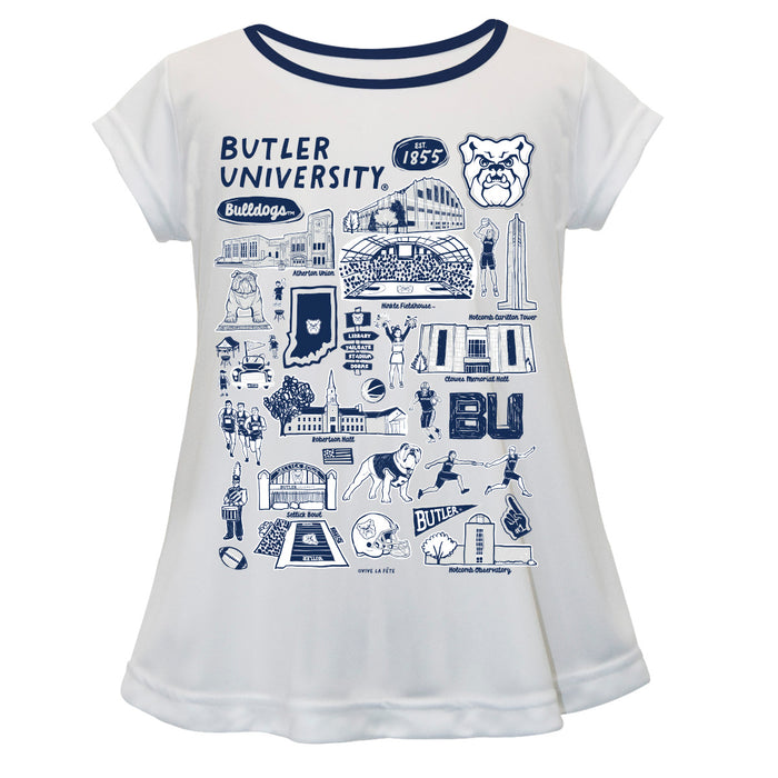 Butler Bulldogs Hand Sketched Vive La Fete Impressions Artwork White Short Sleeve Top