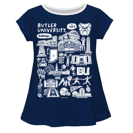 Butler Bulldogs Hand Sketched Vive La Fete Impressions Artwork Blue Short Sleeve Top