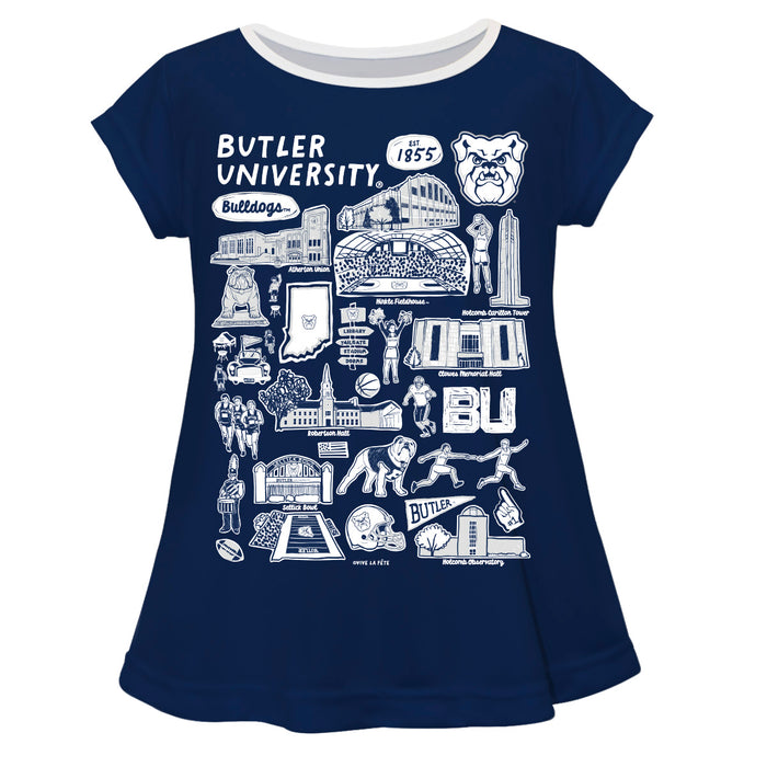 Butler Bulldogs Hand Sketched Vive La Fete Impressions Artwork Blue Short Sleeve Top