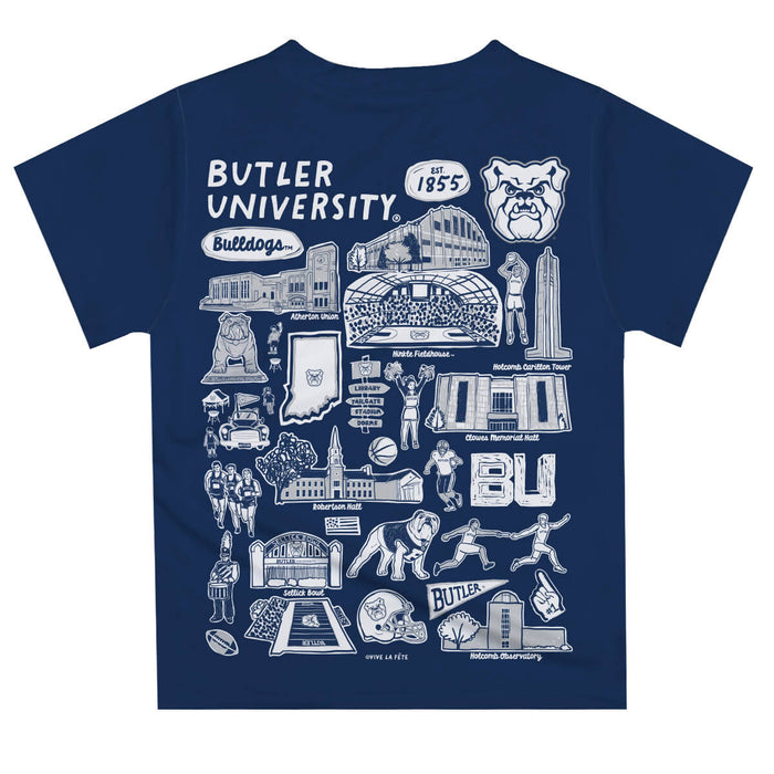 Butler Bulldogs Hand Sketched Vive La Fete Impressions Artwork Boys Blue Short Sleeve Tee Shirt - Vive La Fête - Online Apparel Store