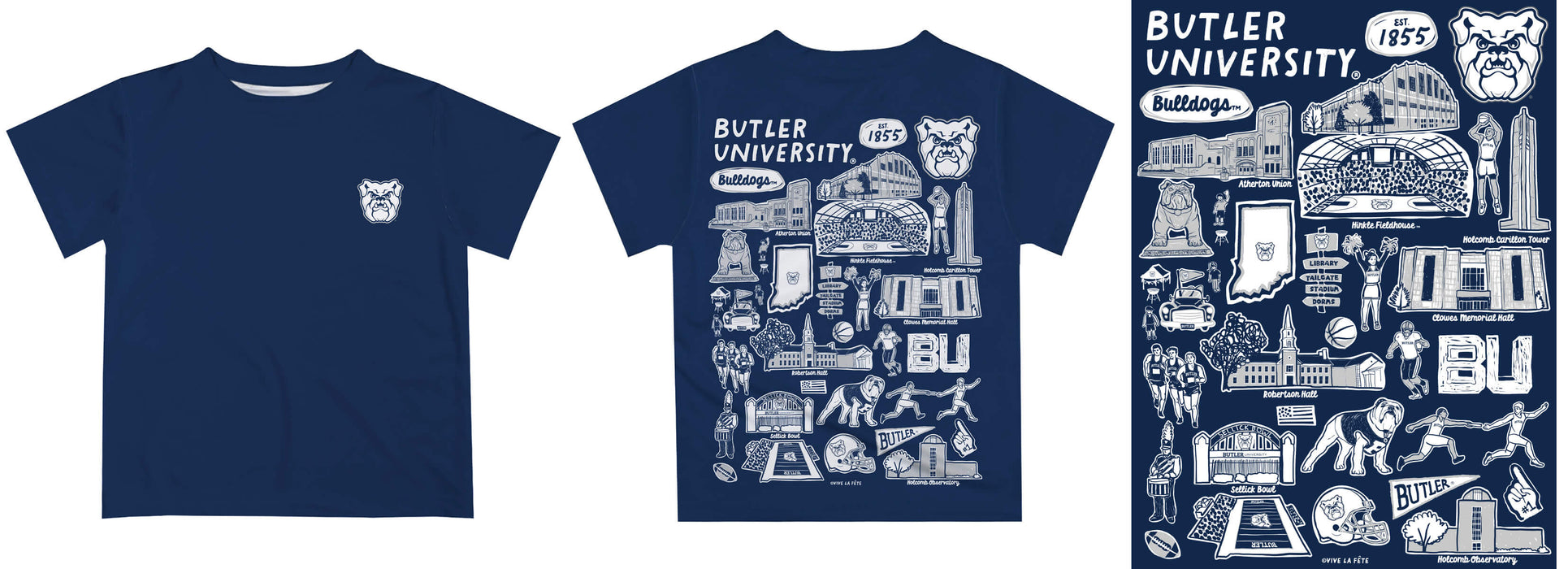 Butler Bulldogs Hand Sketched Vive La Fete Impressions Artwork Boys Blue Short Sleeve Tee Shirt - Vive La Fête - Online Apparel Store