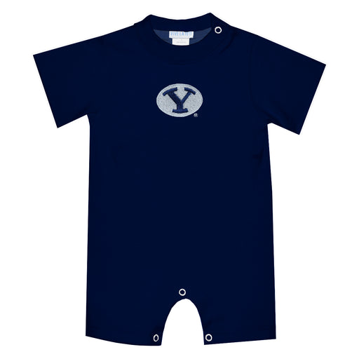 BYU Cougars Embroidered Navy Knit Short Sleeve Boys Romper