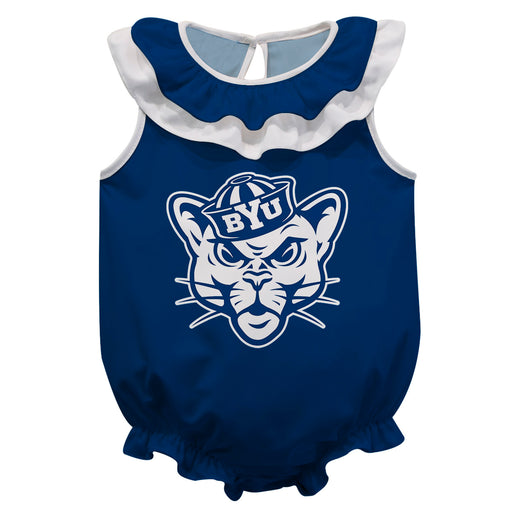 Brigham Young Cougars Blue Sleeveless Ruffle Onesie Logo Bodysuit