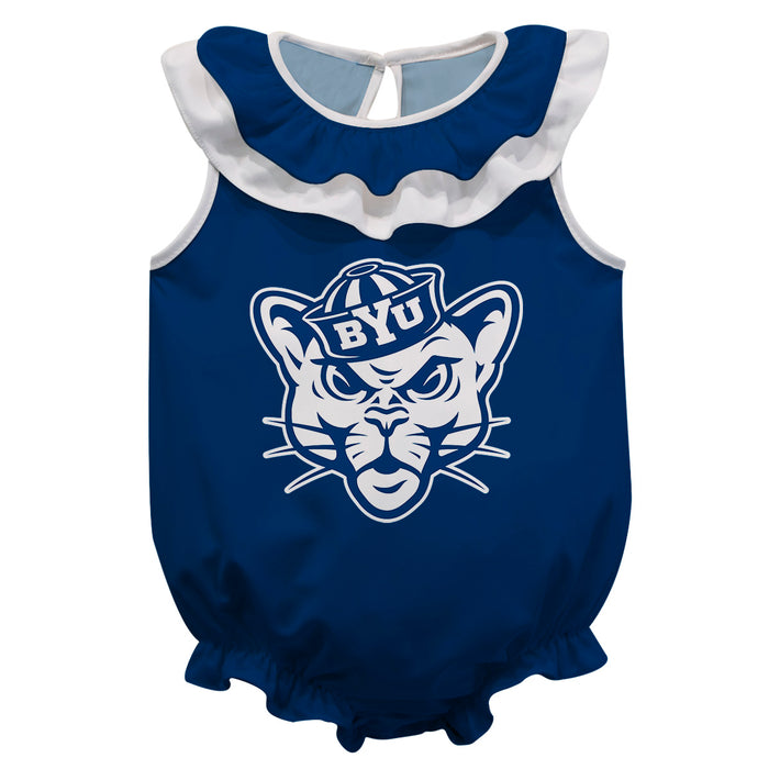 Brigham Young Cougars Blue Sleeveless Ruffle Onesie Logo Bodysuit