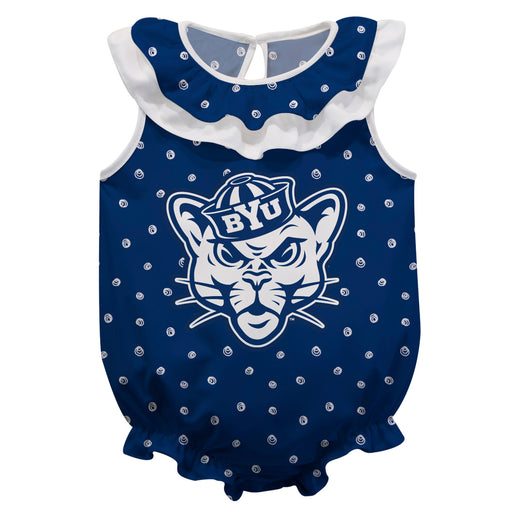 Brigham Young Cougars BYU Swirls Blue Sleeveless Ruffle Onesie Logo Bodysuit