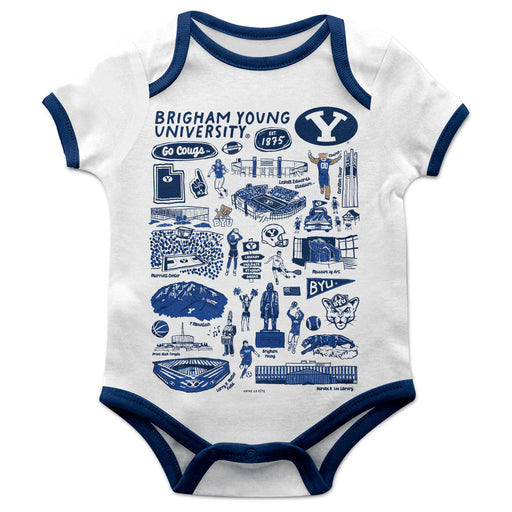 BYU Cougars Hand Sketched Vive La Fete Impressions Artwork Infant White Short Sleeve Onesie Bodysuit