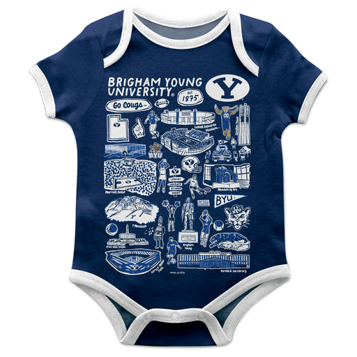 BYU Cougars Hand Sketched Vive La Fete Impressions Artwork Infant Blue Short Sleeve Onesie Bodysuit