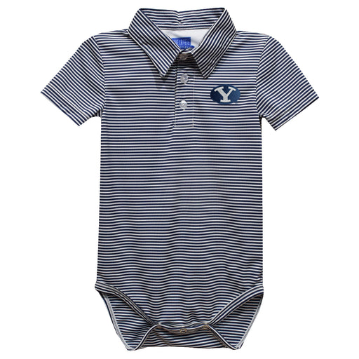 Brigham Young Cougars BYU Embroidered Navy Stripe Knit Polo Onesie