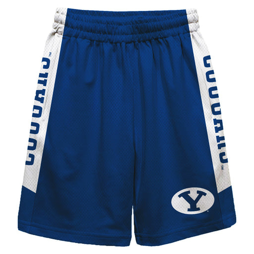 Brigham Young Cougars BYU Vive La Fete Game Day Blue Stripes Boys Solid White Athletic Mesh Short