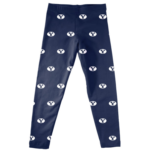 BYU Cougars Vive La Fete Girls Game Day All Over Logo Elastic Waist Classic Play Blue Leggings Tights
