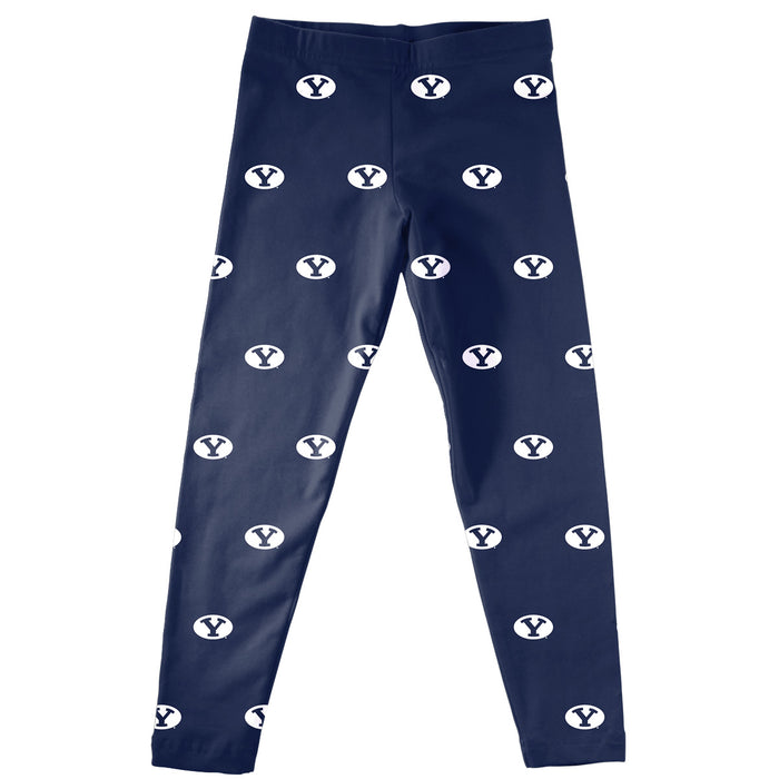 BYU Cougars Vive La Fete Girls Game Day All Over Logo Elastic Waist Classic Play Blue Leggings Tights