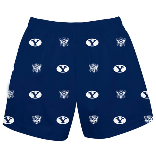 Brigham Young Cougars Vive La Fete Boys Game Day All Over Logo Elastic Waist Classic Play Blue Pull On Short