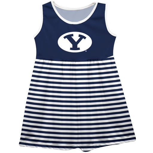 Brigham Young Cougars BYU Vive La Fete Girls Game Day Sleeveless Tank Dress Solid Blue Logo Stripes on Skirt