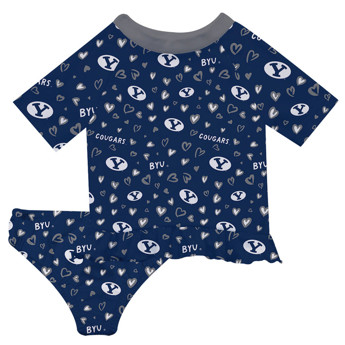 BYU Cougars Vive La Fete All Over Logo Blue Long Sleeve Bikini Set