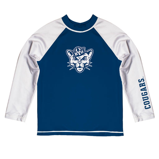 BYU Cougars Vive La Fete Logo Blue White Long Sleeve Raglan Rashguard