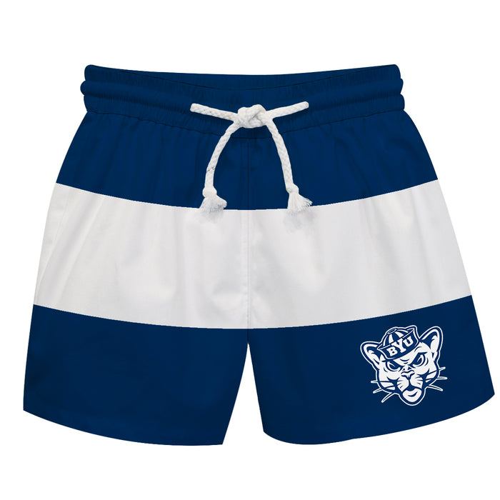 Brigham Young Cougars BYU Vive La Fete Blue White Stripes Swimtrunks V2