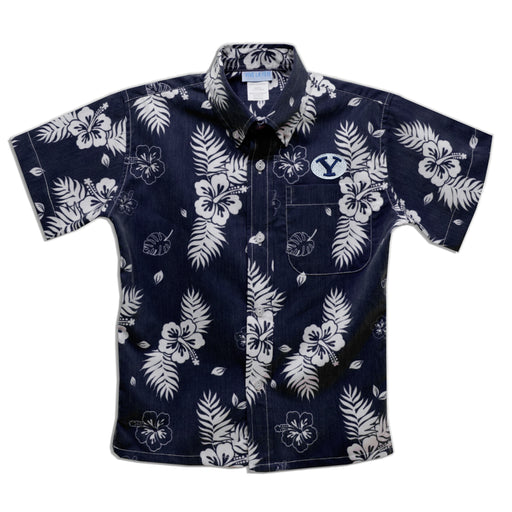 BYU Cougars Navy Hawaiian Short Sleeve Button Down Shirt